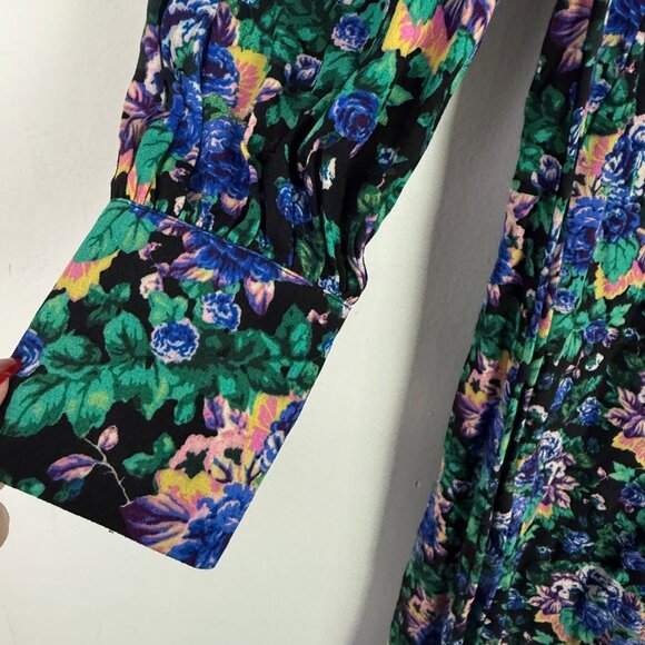 Zara Floral Long Sleeve Midi Dress Black Size Small S EUC - Picture 4 of 14